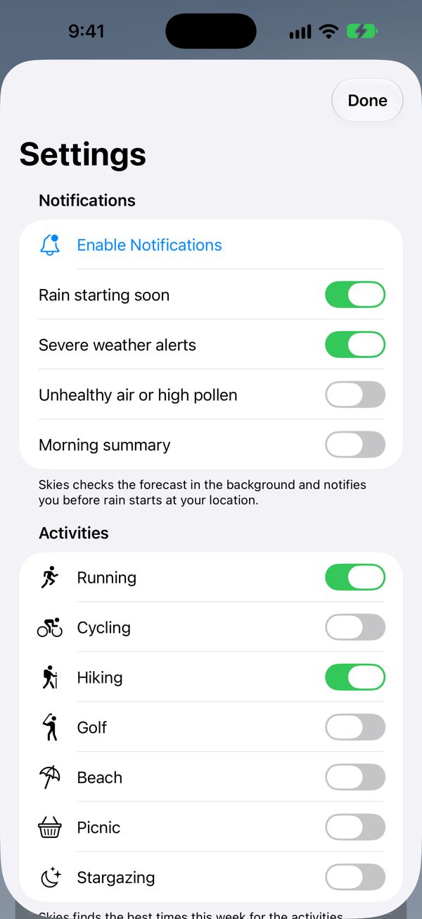 Settings and app icons