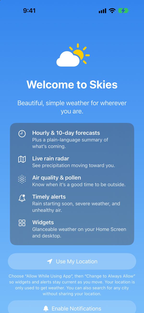 Welcome screen